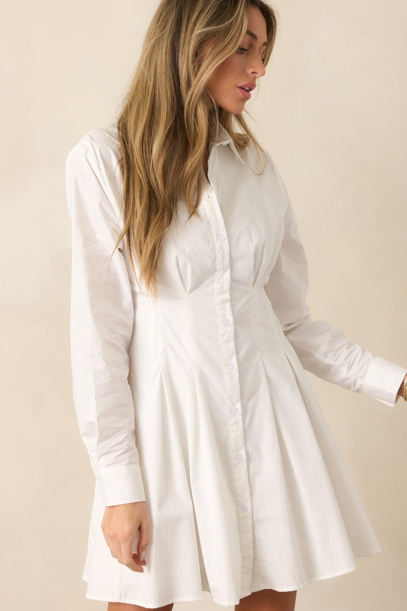 Business Brunch Cotton Ivory Button Front Mini Dress Product Image