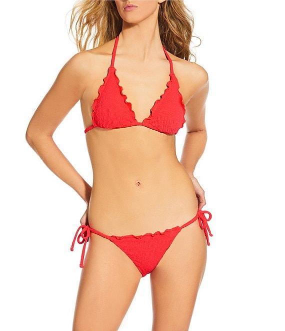 GB Solid Scrunchie Textured Lettuce Edge Tie Side Hipster Swim Bottom Product Image