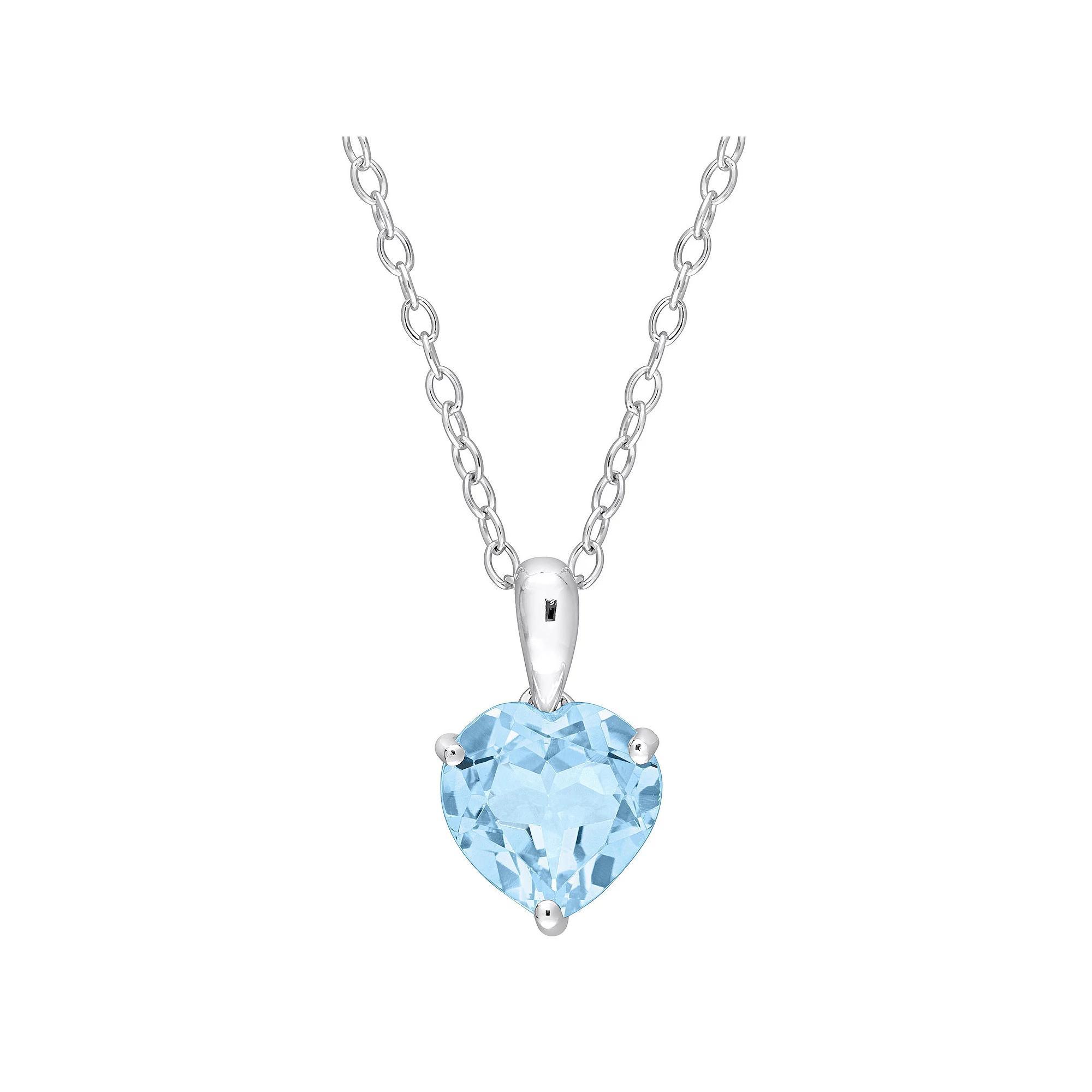 Stella Grace Sterling Silver & Gemstone Heart Stud Pendant Necklace, Womens Blue Topaz Product Image