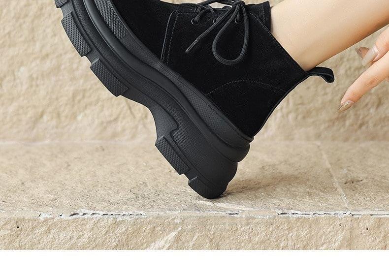 Platform Plain Lace-Up Ankle Boots Product Image
