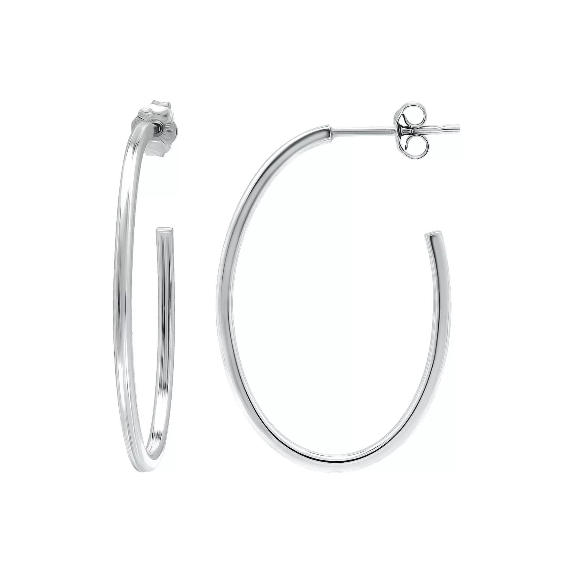 Aleure Precioso Sterling Silver Oval Hoop Earrings, Women's, Silver Tone Product Image