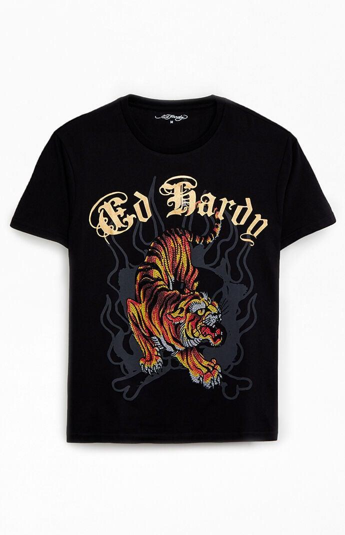 Mens Ed Hardy Crawling Tiger Rhinestone Graphic T-Shirt Product Image