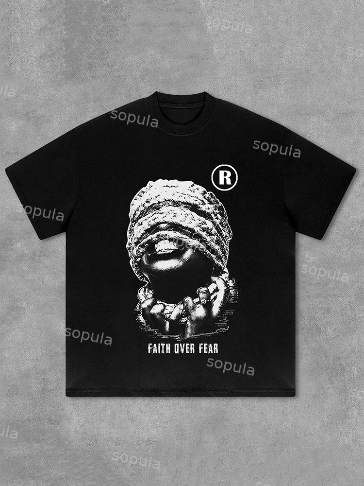 Sopula Vintage Mummy Faith Over Fear Graphic Print Cotton T-Shirt Product Image