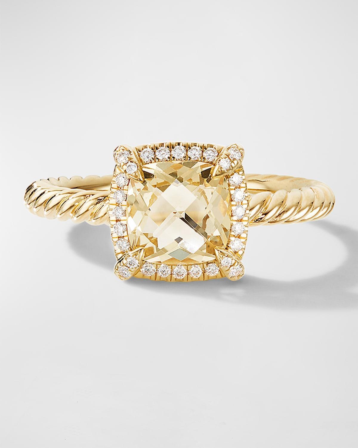 David Yurman Petite Chatelaine Pave Bezel Ring in 18K Yellow Gold with Peridot and Diamonds Product Image