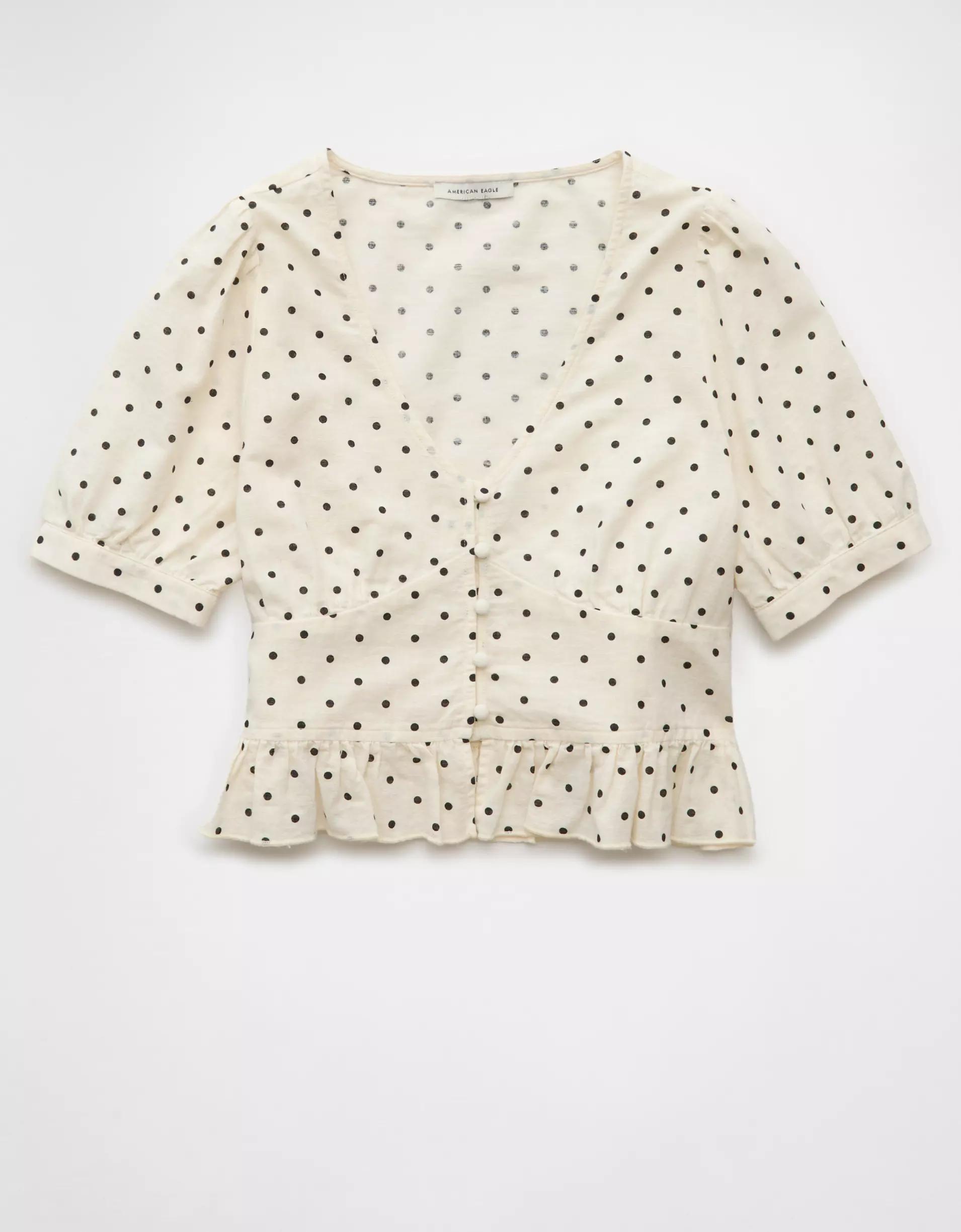 AE V-Neck Puff Sleeve Corset Shirt Product Image