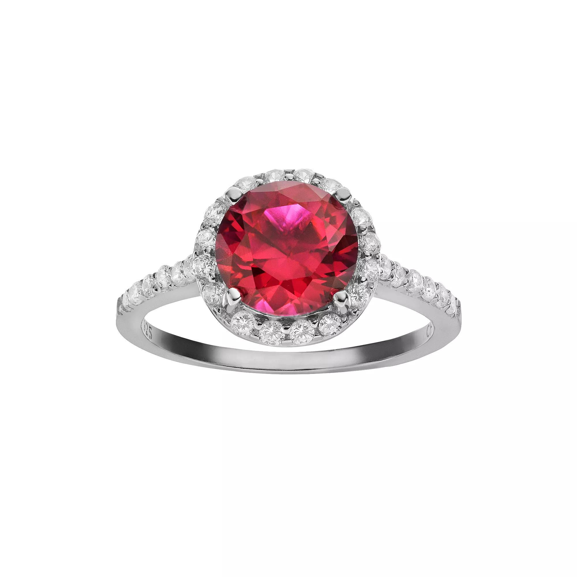 Sophie Miller Purple & White Cubic Zirconia Sterling Silver Halo Ring, Women's, Size: 9 Product Image