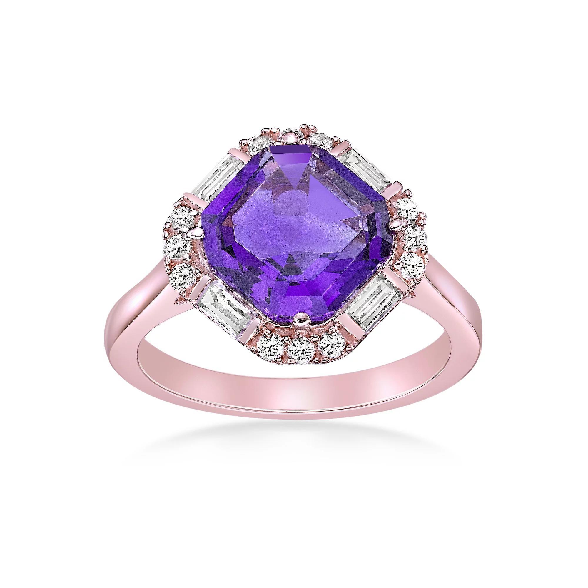 Gemminded 18k Rose Gold Over Silver Amethyst & Lab-Created White Sapphire Ring, Women's, Size: 9, Pink Tone Product Image