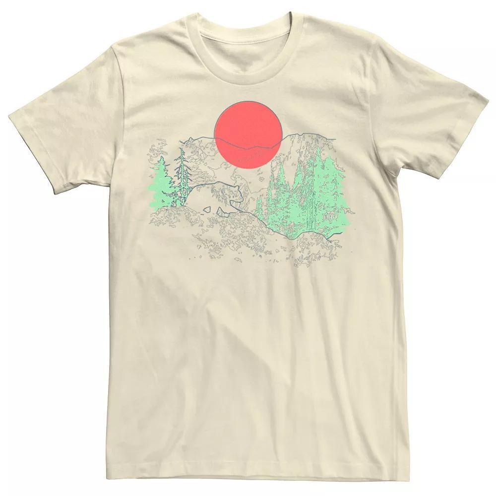 Men's Cali Bear Mountains With Neon Trees Line Sketch Tee, Size: 3XL, Natural Product Image