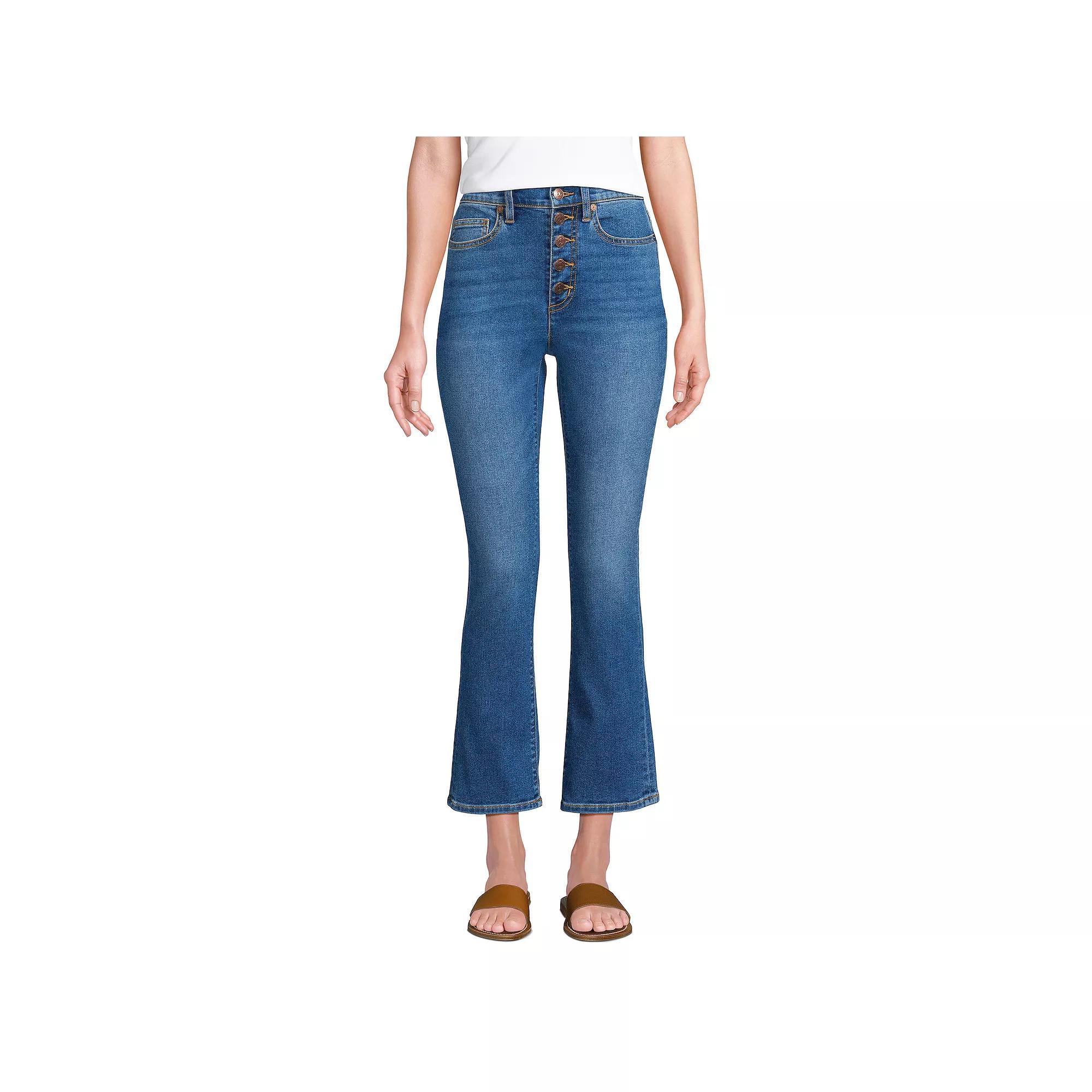 Women's Lands' End Recover High Rise Button Front Kick Flare Crop Jeans, Size: 12, Breeze Blue Wash Product Image