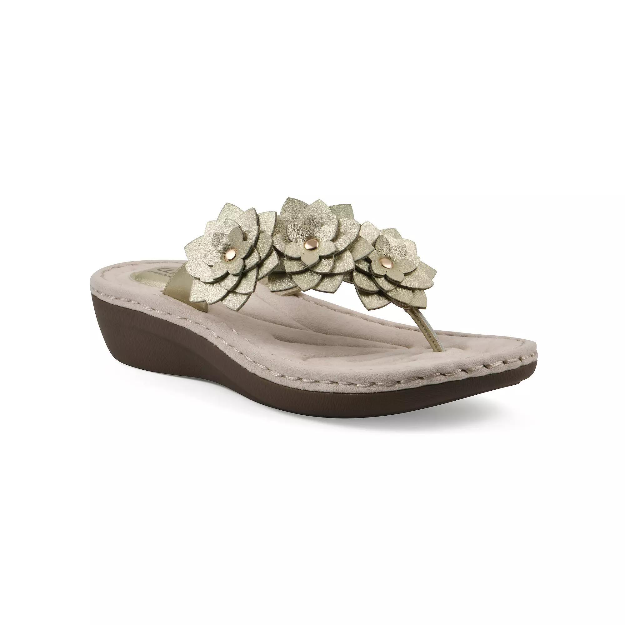 Cliffs by White Mountain Content Women's Floral Wedge Sandals, Size: 6.5 Medium, Ltgold Grey Smo Product Image
