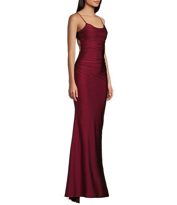 Midnight Doll Jersey Knit Satin Scoop Spaghetti Strap Strappy Back Dress Product Image
