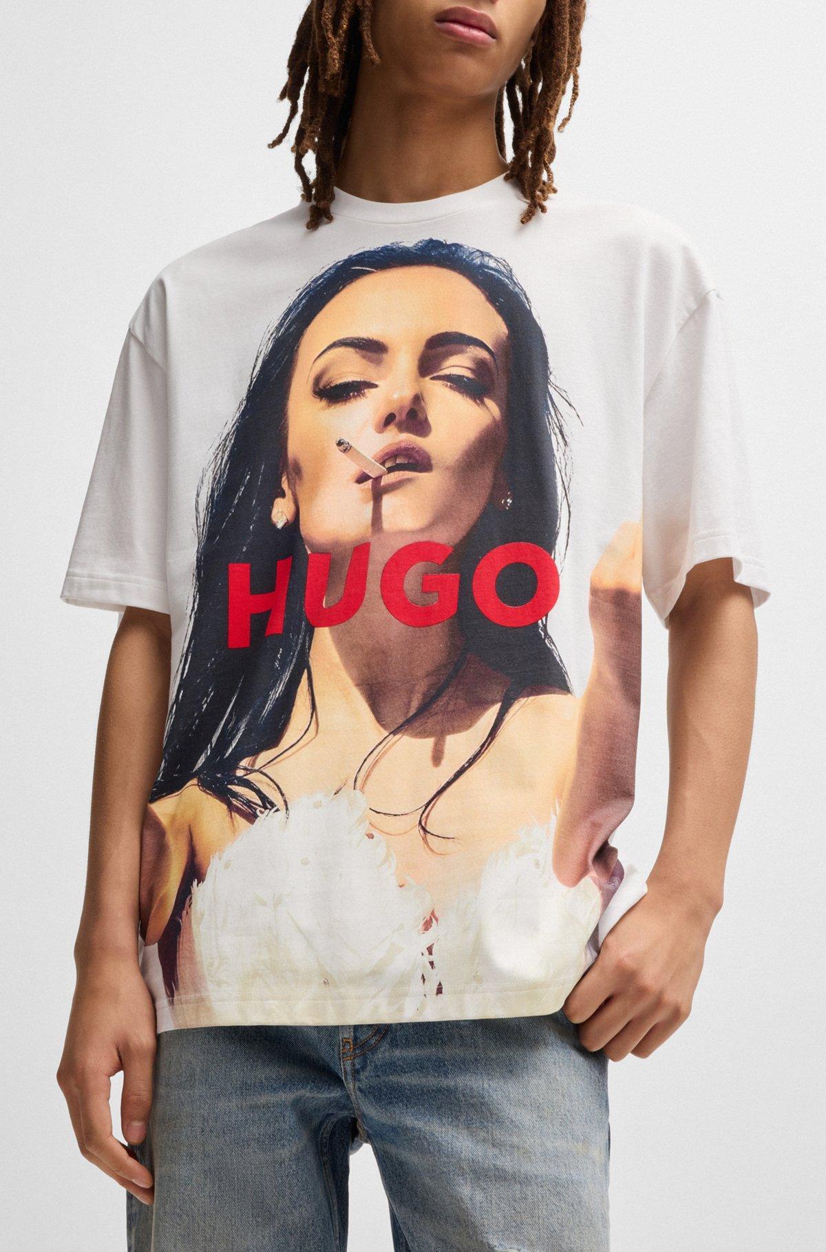 HUGO - Oversize-fit T-shirt in cotton with high-impact print - White Product Image