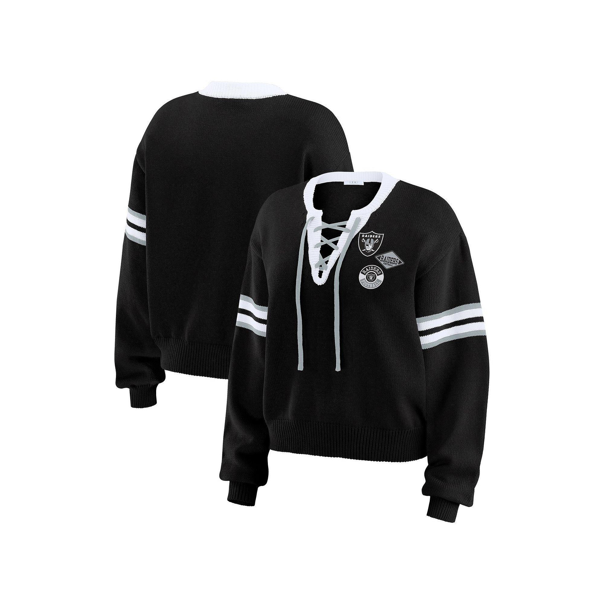 Womens WEAR by Erin Andrews Black Las Vegas Raiders Lace-Up Pullover Sweatshirt Product Image