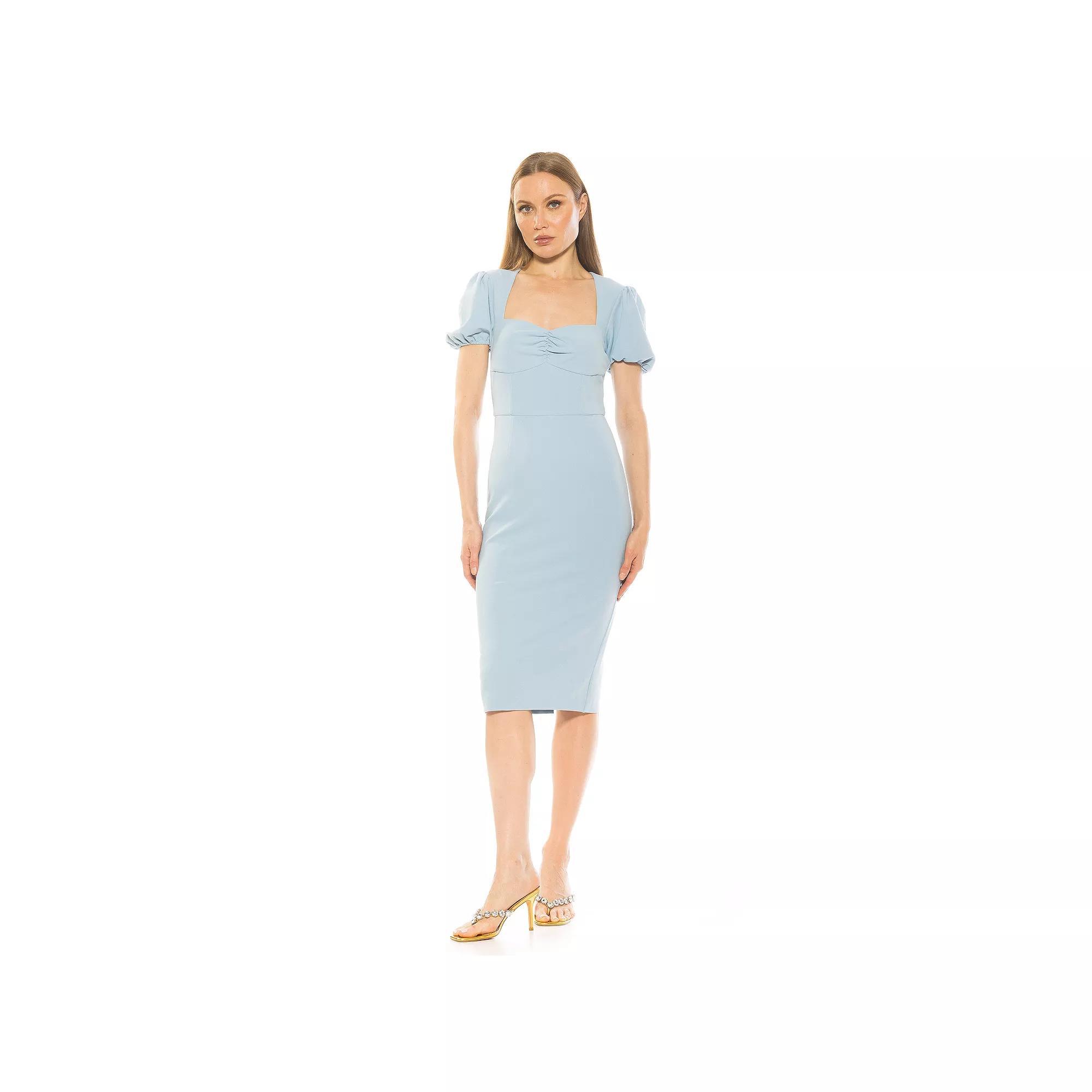 Women's ALEXIA ADMOR Micaela Puff Sleeve Sweetheart Sheath Dress, Size: Medium, Halogen Blue Product Image