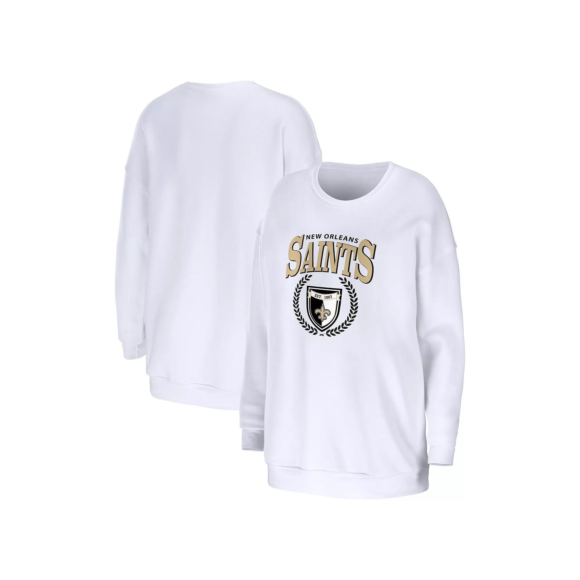 Women's WEAR by Erin Andrews White New Orleans Saints Oversized Pullover Sweatshirt, Size: XL Product Image