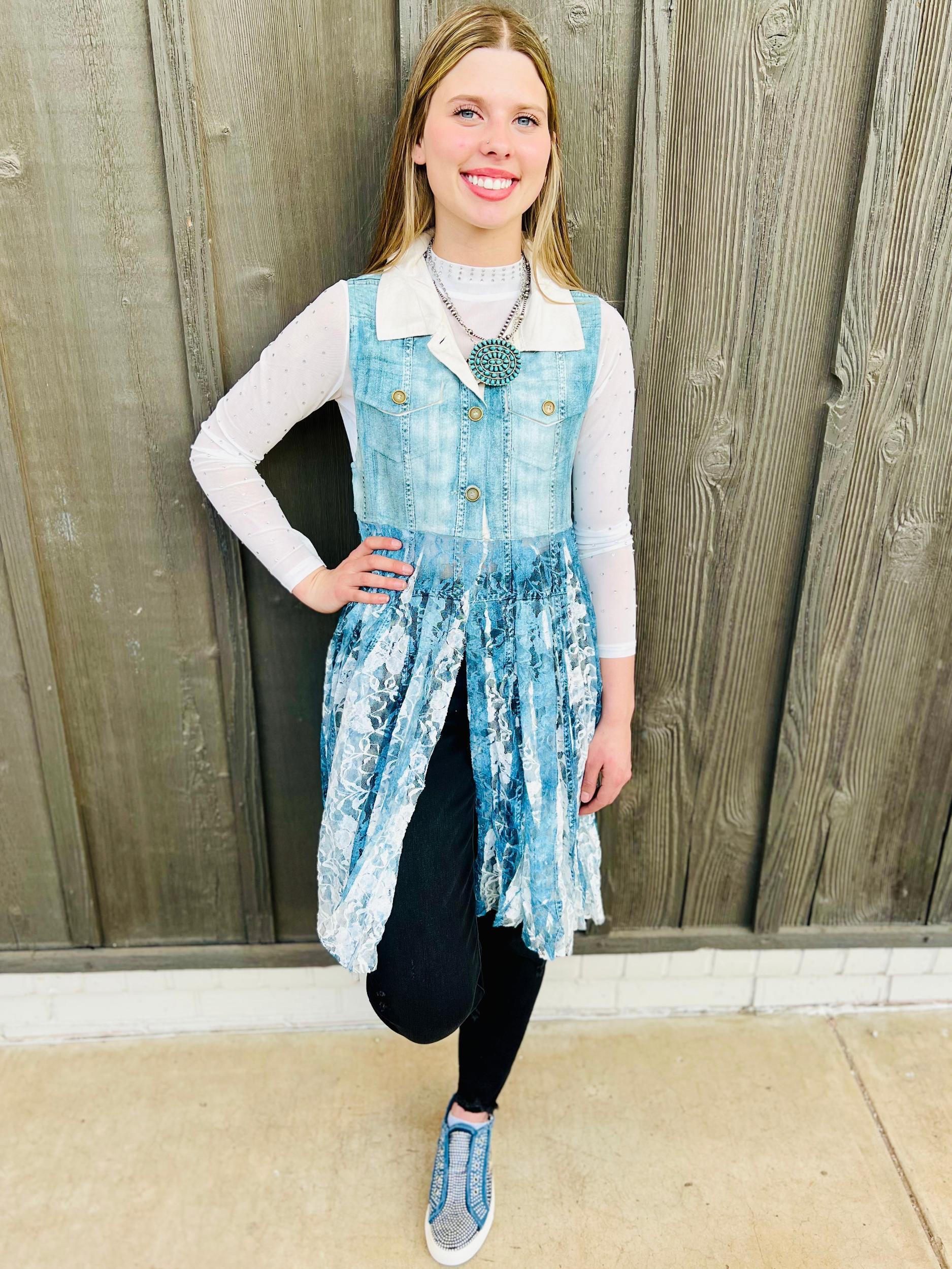 Denim Lace Layered Vest Cardigan* Product Image