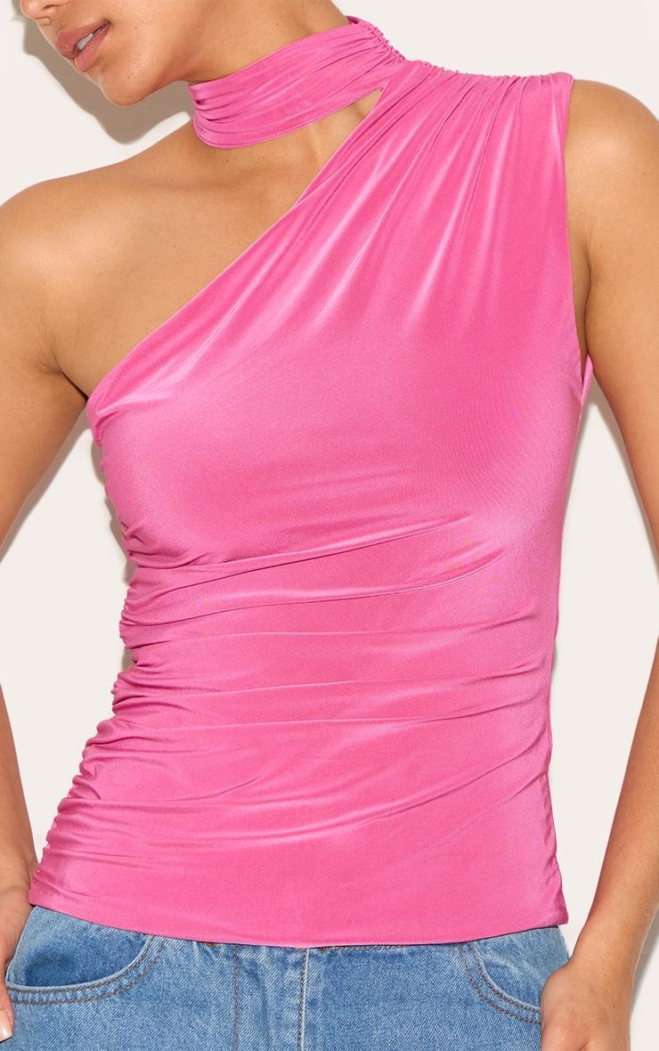 Fuchsia Double Layer Neck Detail Ruched Detail Long Top Product Image