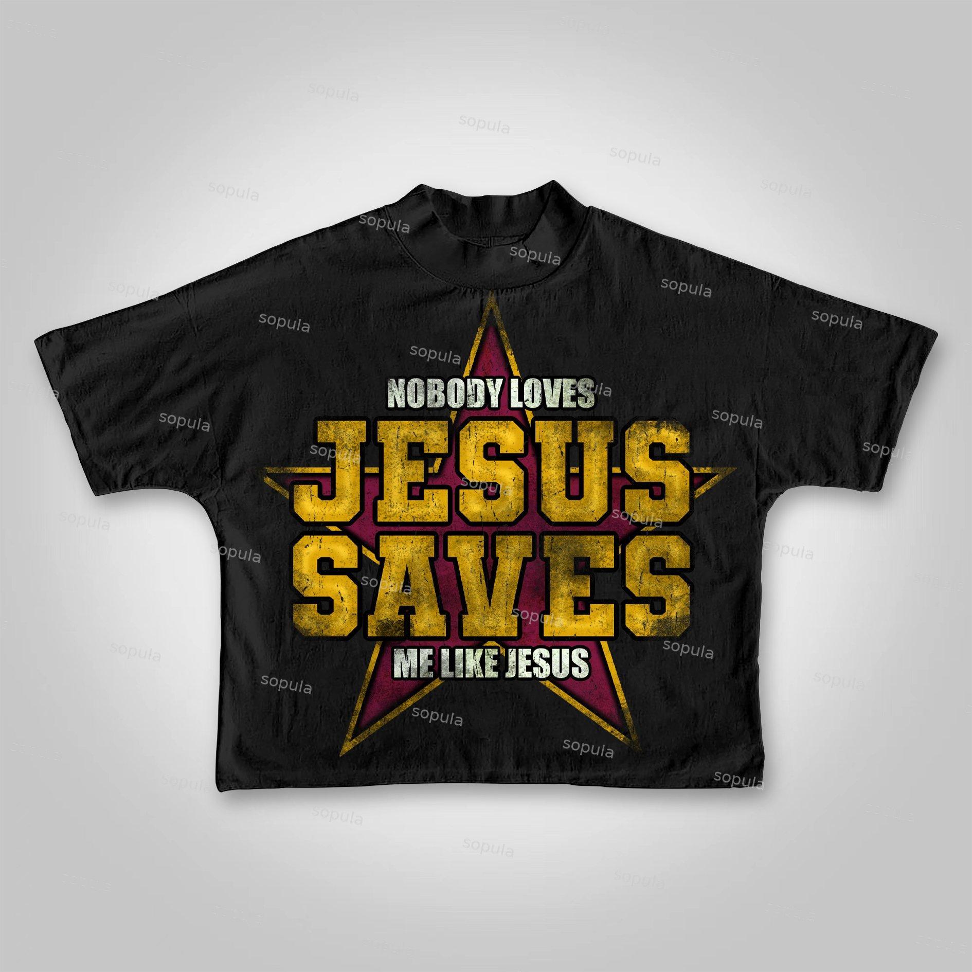 Sopula Jesus Saves Vintage Aged Star Graphic Cropped T-shirt Product Image