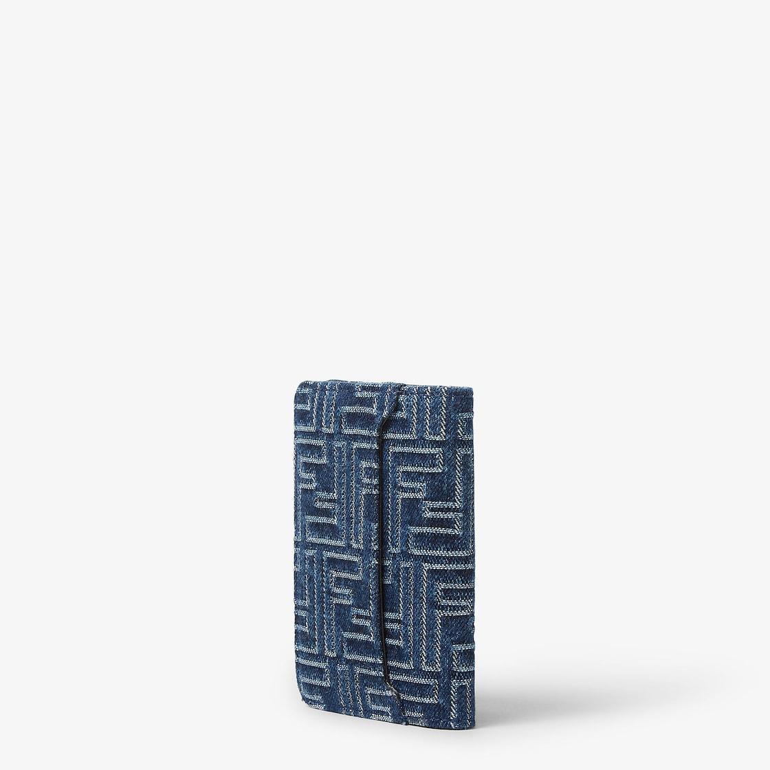 FF Card HolderBrown leather and blue denim-effect FF Jacquard card holder Product Image