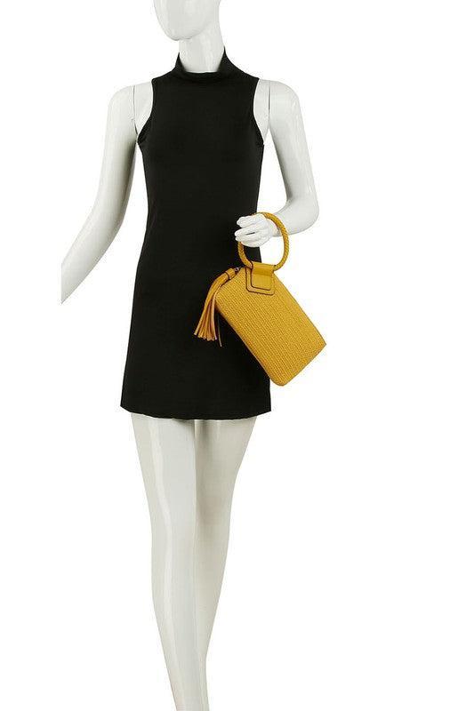 Canvas Cuff Handle Tassel Wristlet Clutch Product Image