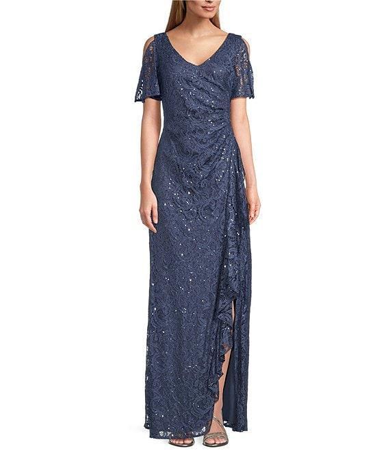 Alex Evenings Short Sleeve Stretch Sequin Lace Dress Product Image
