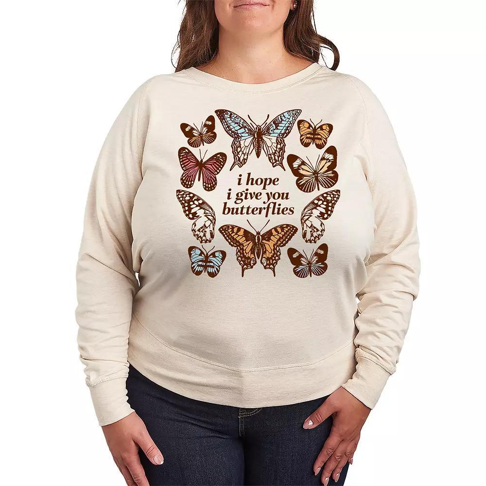 Plus Size Give You Butterflies French Terry Long Sleeve Tee, Womens Product Image