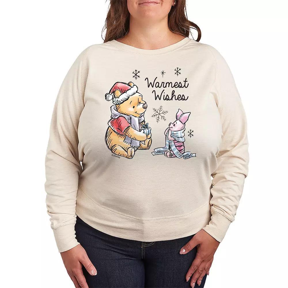 DIsney's Winnie The Pooh Piglet & Pooh Women's Warmest Wishes French Terry Long Sleeve Tee, Size: Medium, Beige Product Image