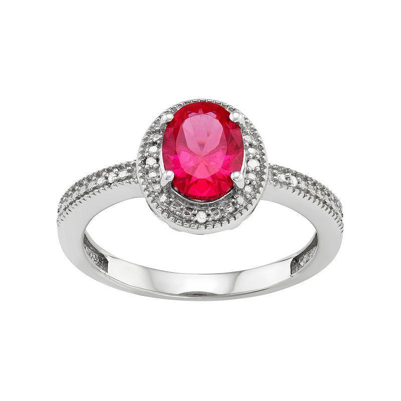 Jewelexcess Sterling Silver Lab-Created Ruby & Diamond Accent Oval Halo Ring, Women's, Size: 8 Product Image
