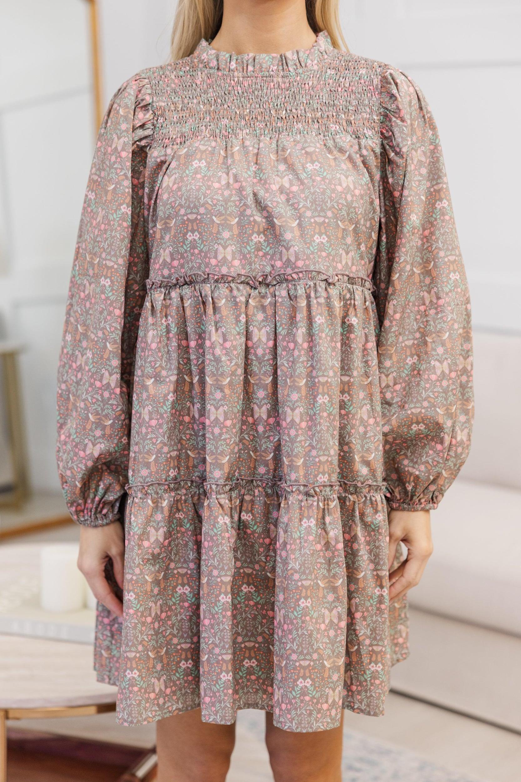 NURSING COLLECTION: Be Your Best Brown Ditsy Floral Babydoll Dress Female Product Image