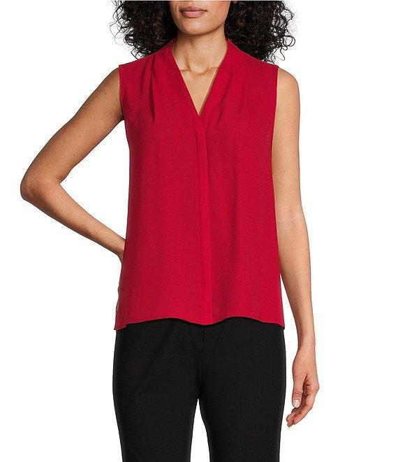 Investments Platinum Suiting Woven Sleeveless V-Neck Button Front Top Product Image