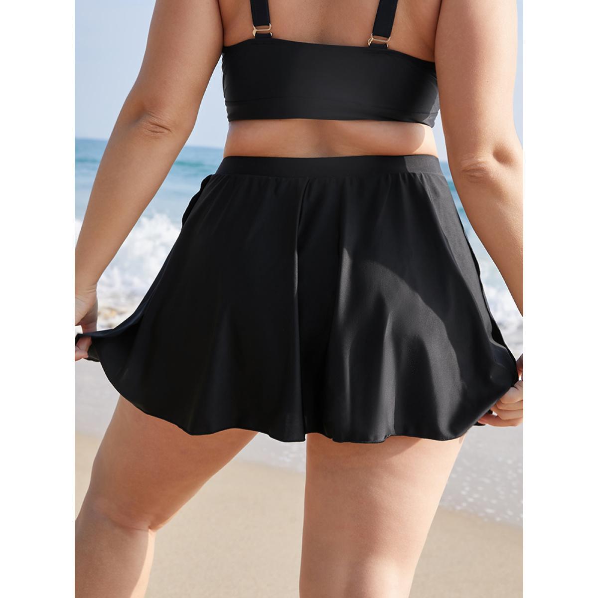 Plus Size Plain High Waist Split Hem Swim Skirt Women's Swimwear Black Beach Non High stretch Bodycon High Rise Curve Swim Bottoms BloomChic 10/M Product Image