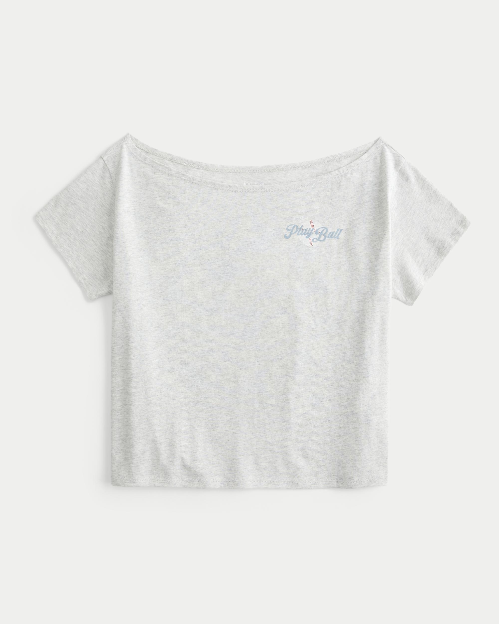 Easy Off-the-Shoulder Baseball Graphic Tee Product Image