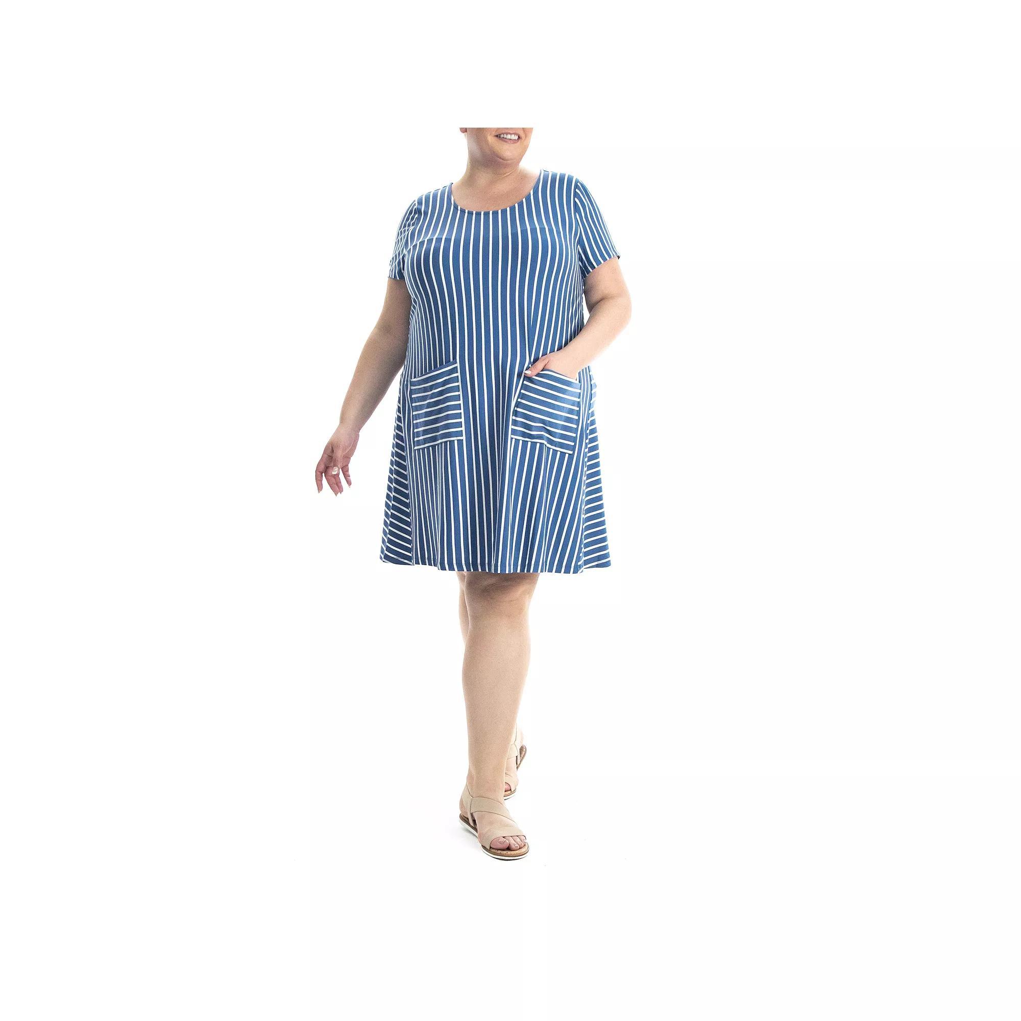 Plus Size Nina Leonard Striped T-shirt Dress, Women's, Size: 2XL, Blue Ivory Product Image