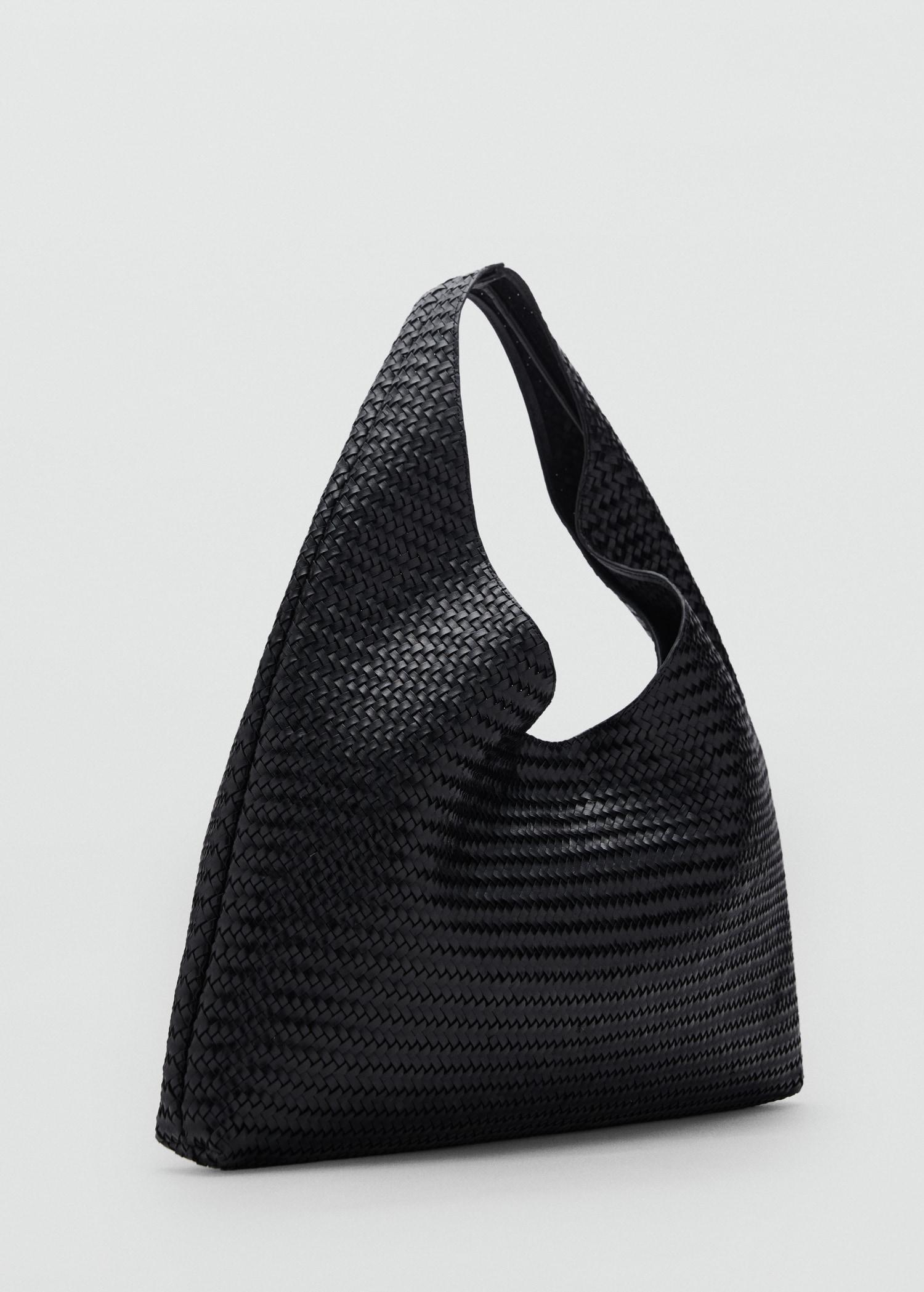 Large braided leather shoulder bag - Women | MANGO USA Product Image