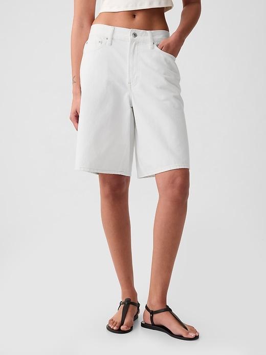 11.5" Mid Rise Metallic Longline Denim Shorts Product Image