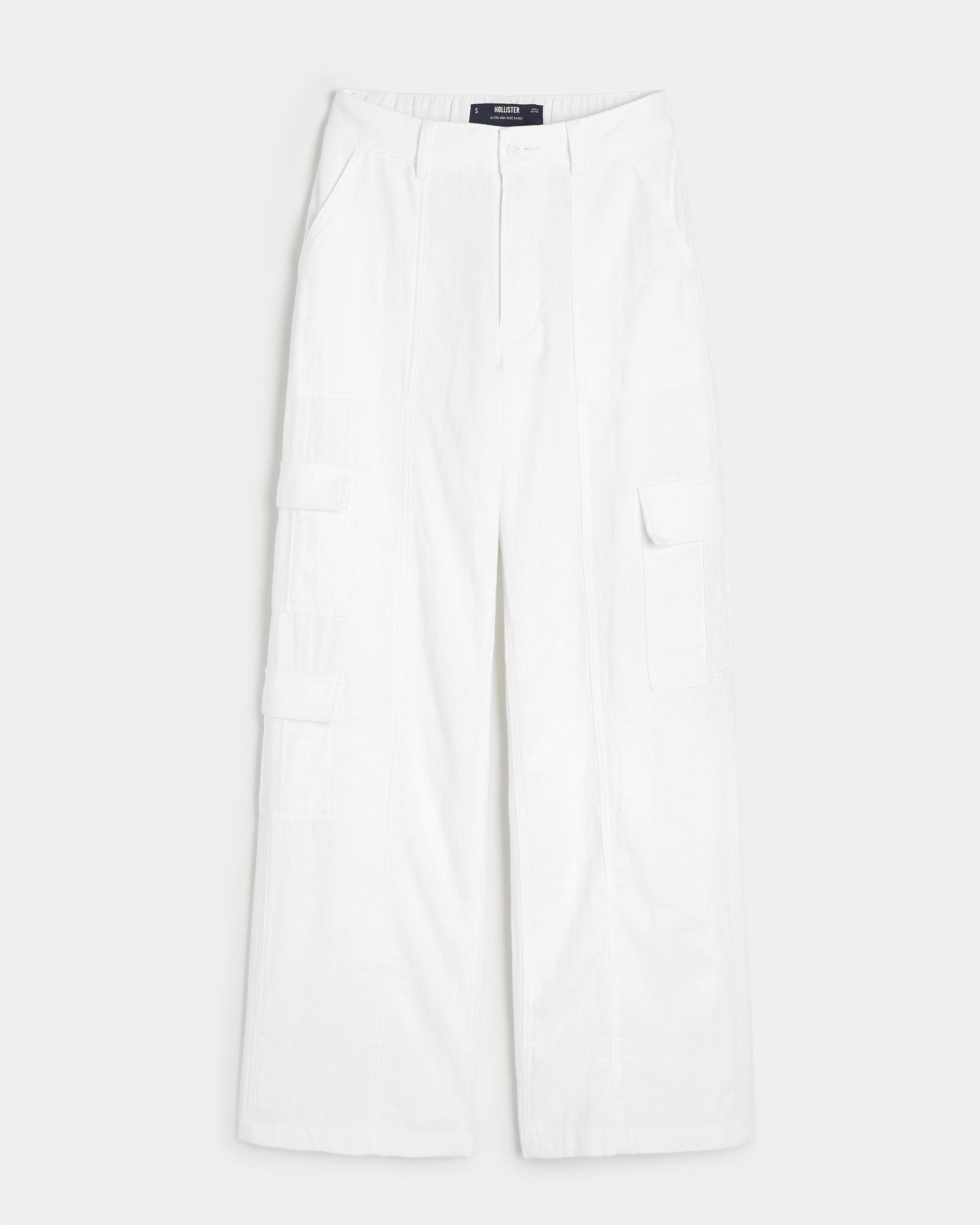 Ultra High-Rise Linen-Blend Baggy 3-Pocket Cargo Pants Product Image