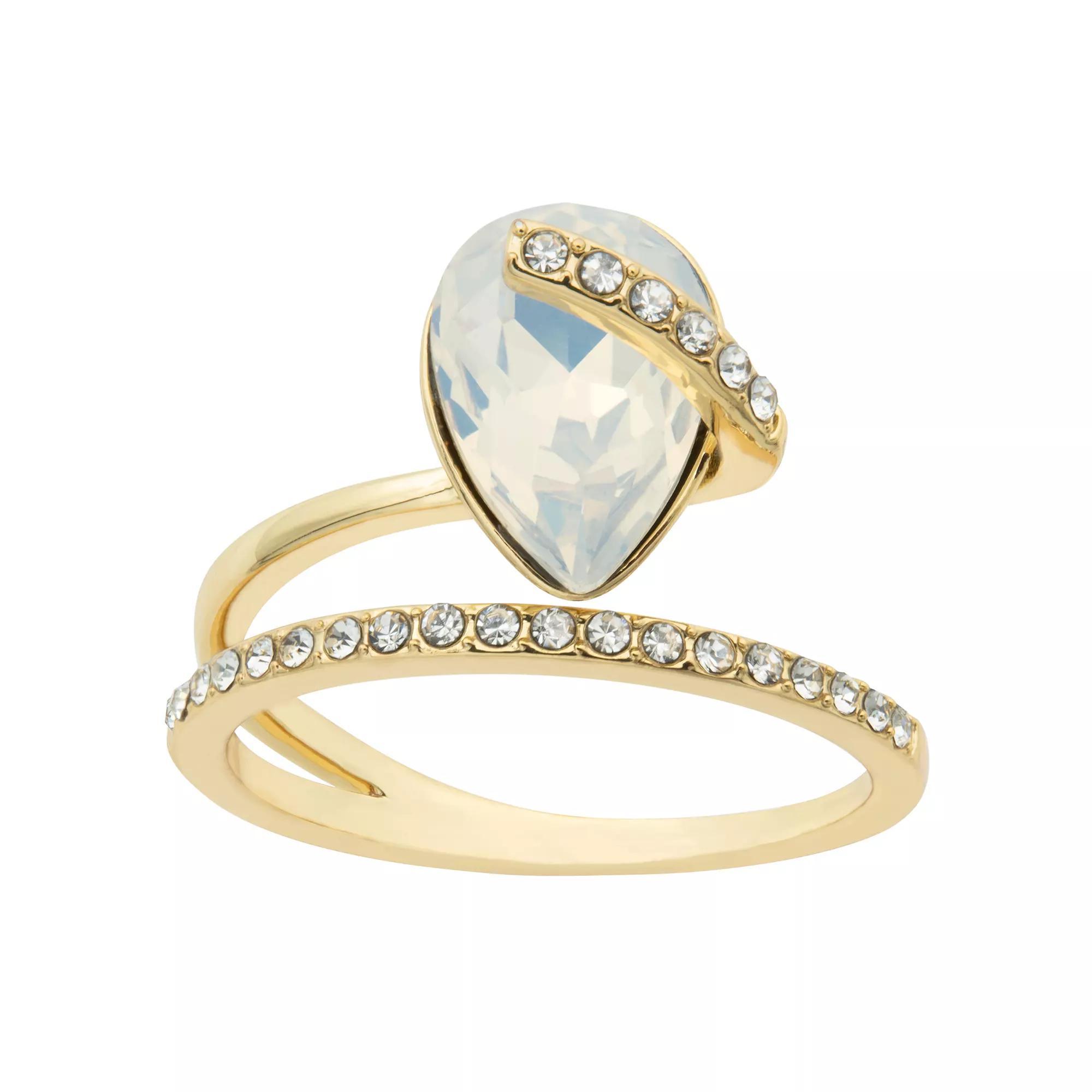 Brilliance Gold Tone Simulated Opal Crystal Wrap Ring, Women's, Size: 8, Gold Tone White Product Image