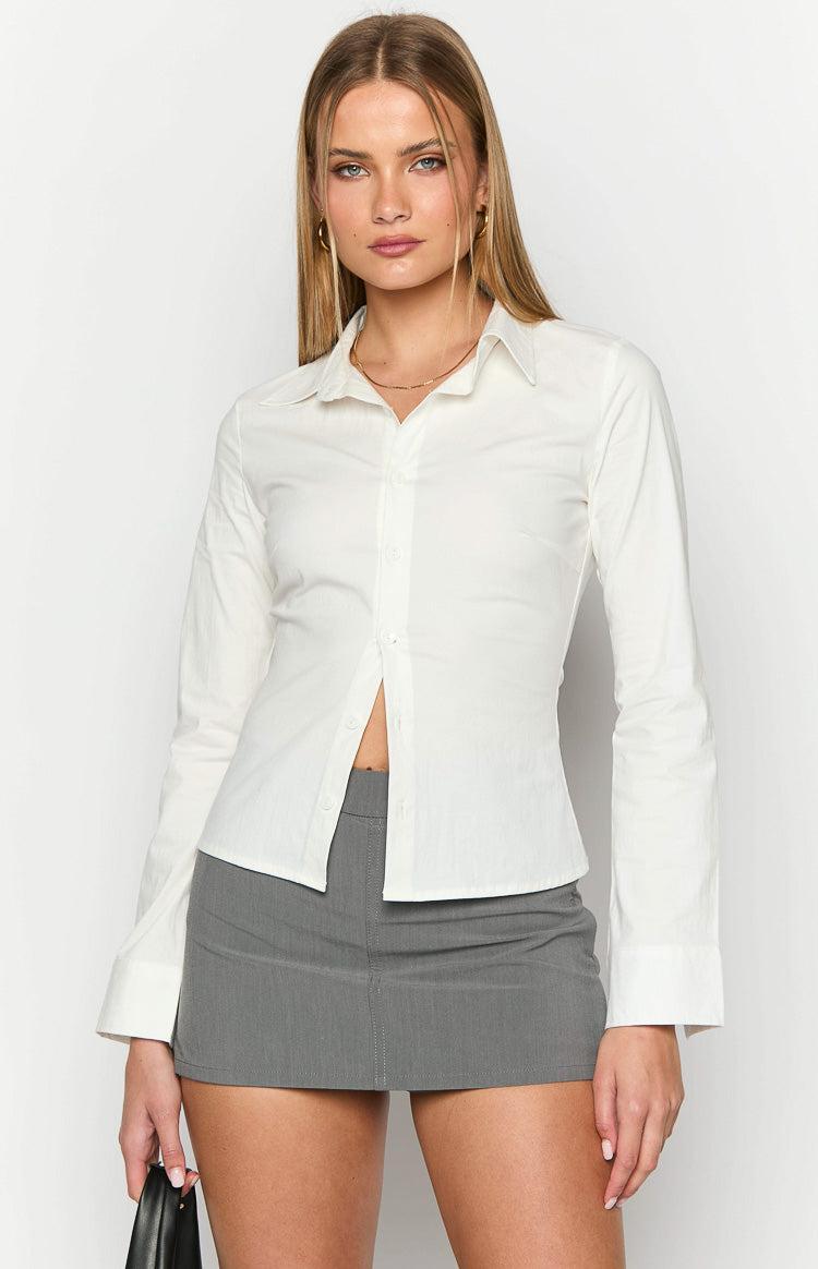 Helen White Fitted Long Sleeve Shirt Product Image