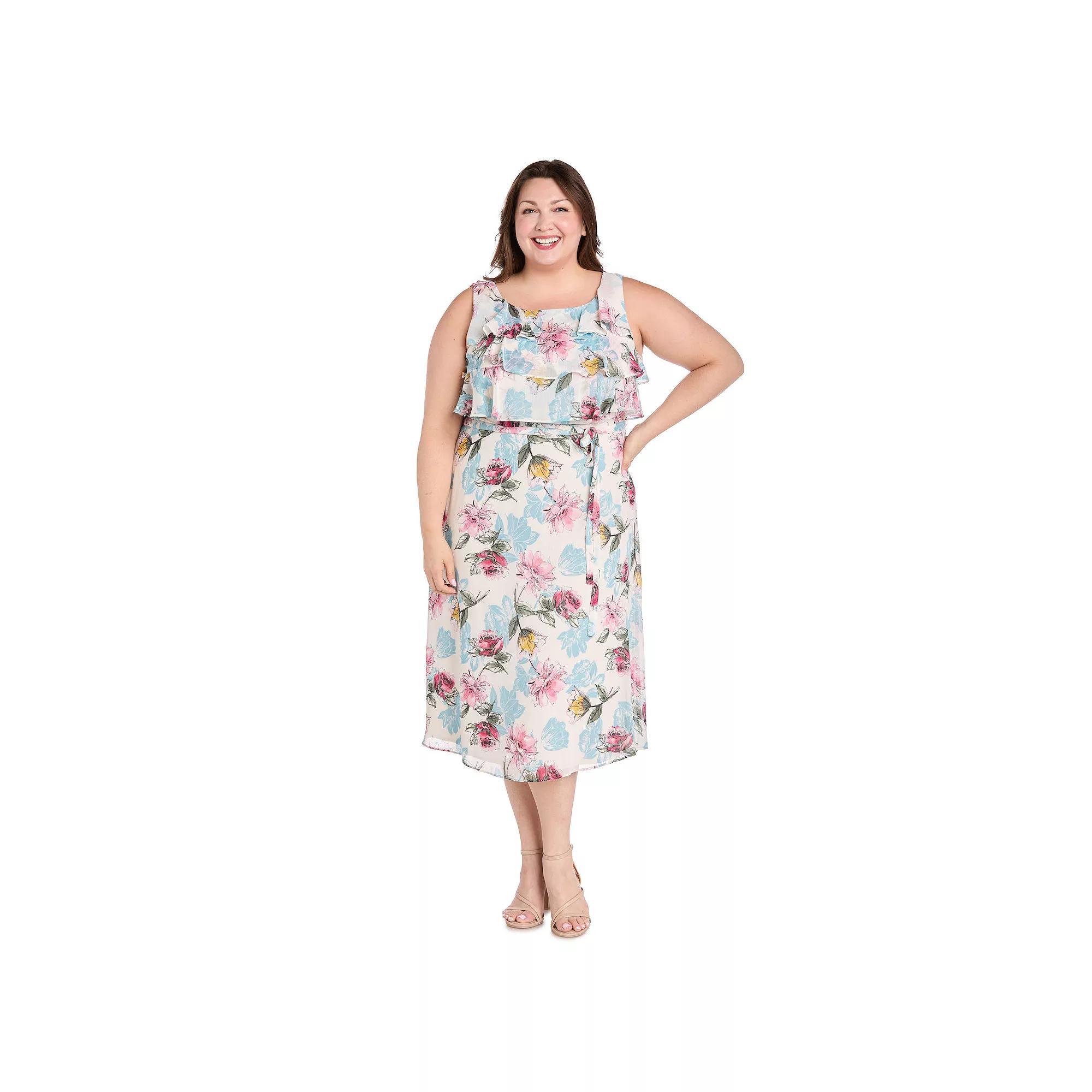 Plus Size R&M Richards Tiered Bodice Dress, Women's, Size: 18 W, Ivory Blue Product Image