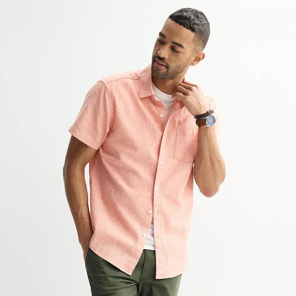 Men's Sonoma Goods For Life® Short Sleeve Perfect Length Linen Shirt, Size: XL, Pink Product Image
