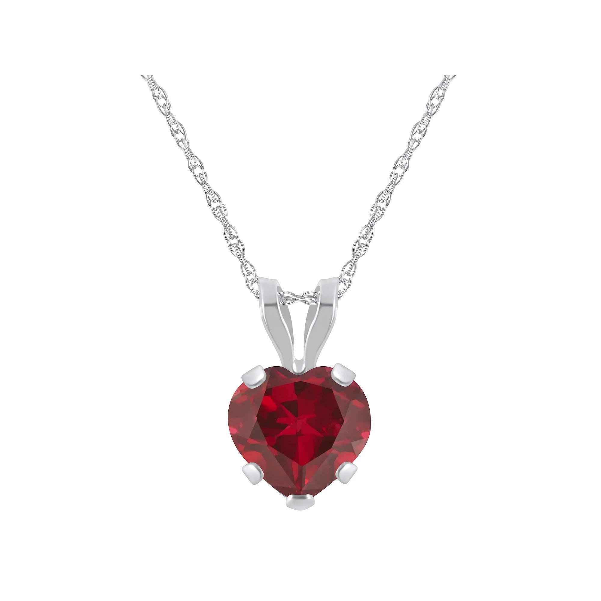 Celebration Gems 10k White Gold Heart Shape Lab-Created Ruby Pendant Necklace, Womens Product Image