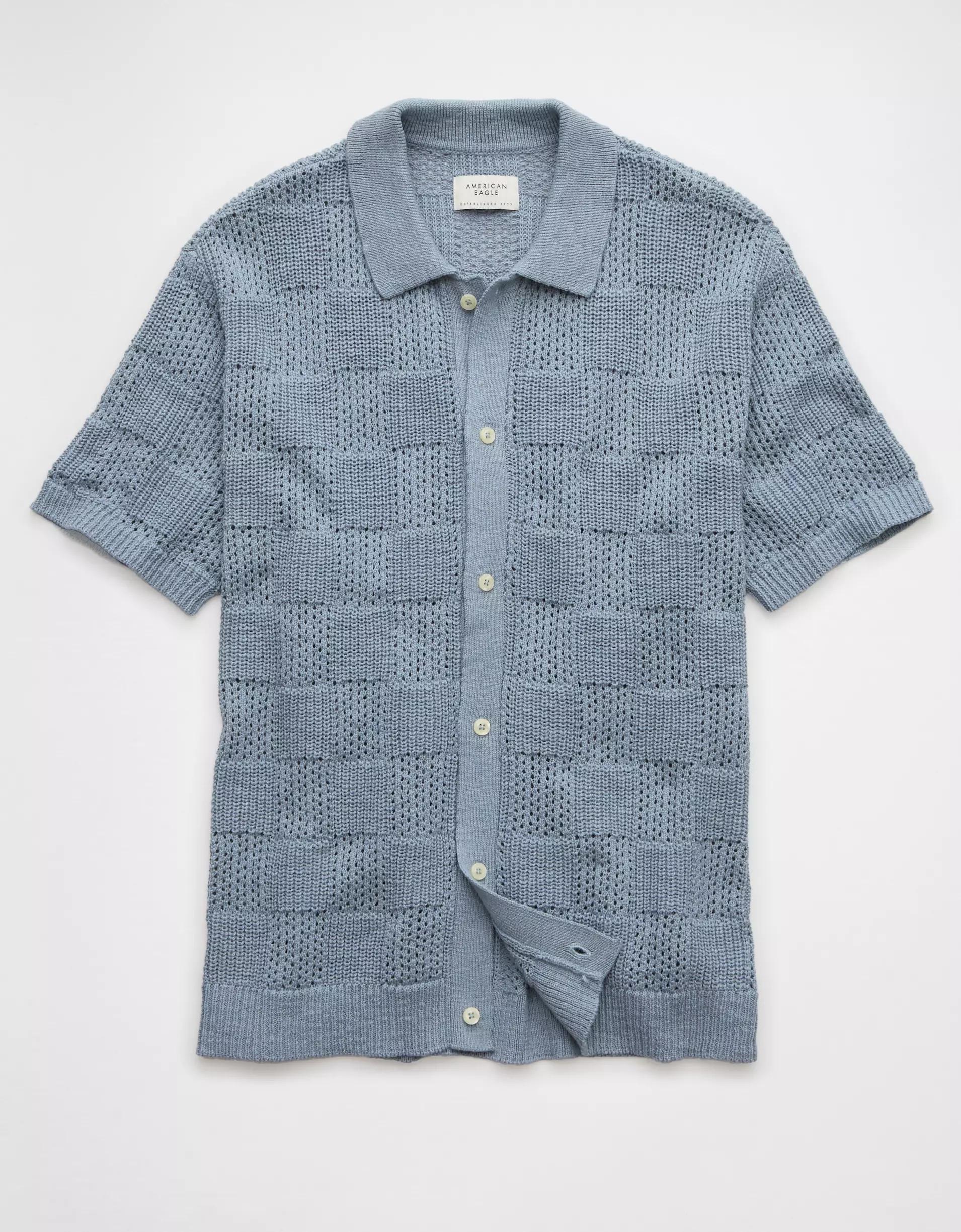 AE Weekend Checkerboard Button-Up Sweater Polo Shirt Product Image