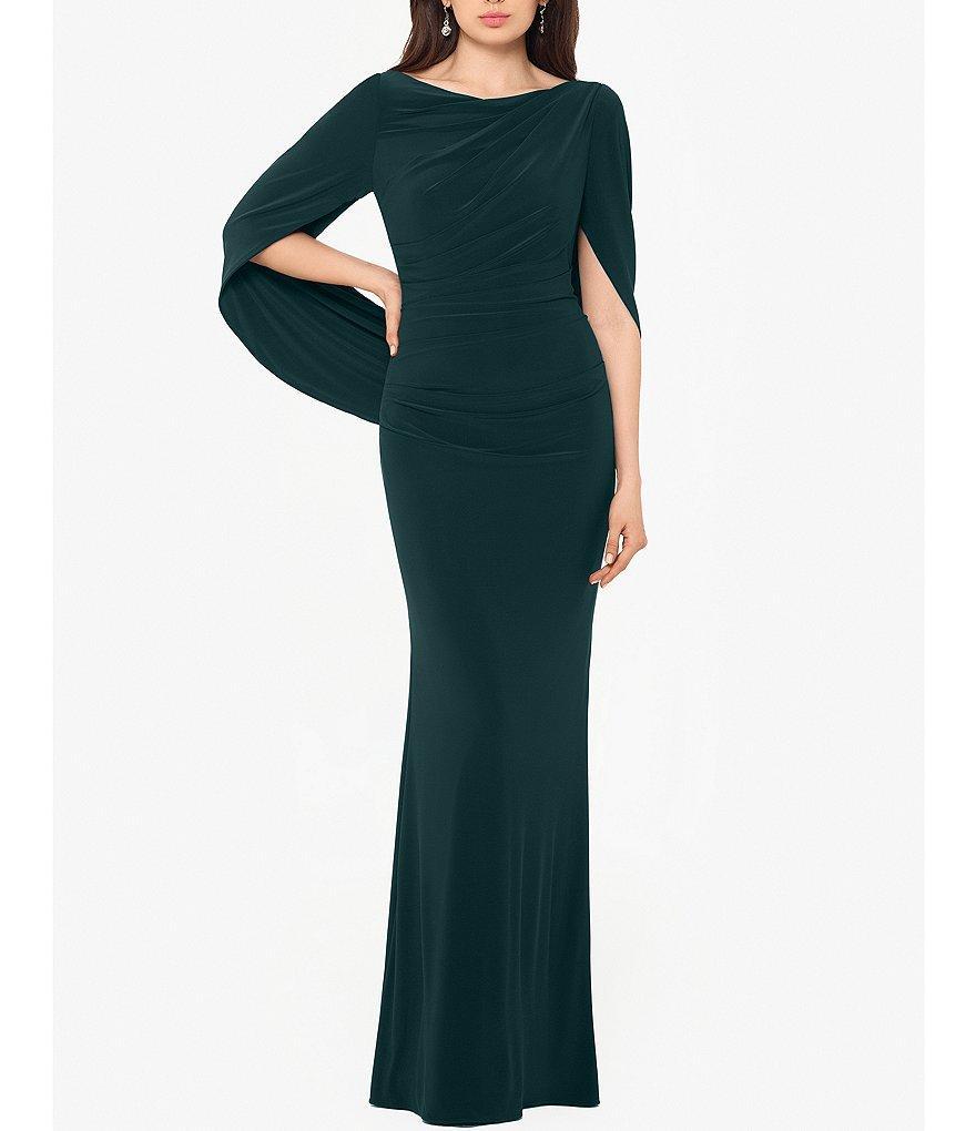 Betsy & Adam Cowl Neck Sleeveless Draped Back Mermaid Gown Product Image