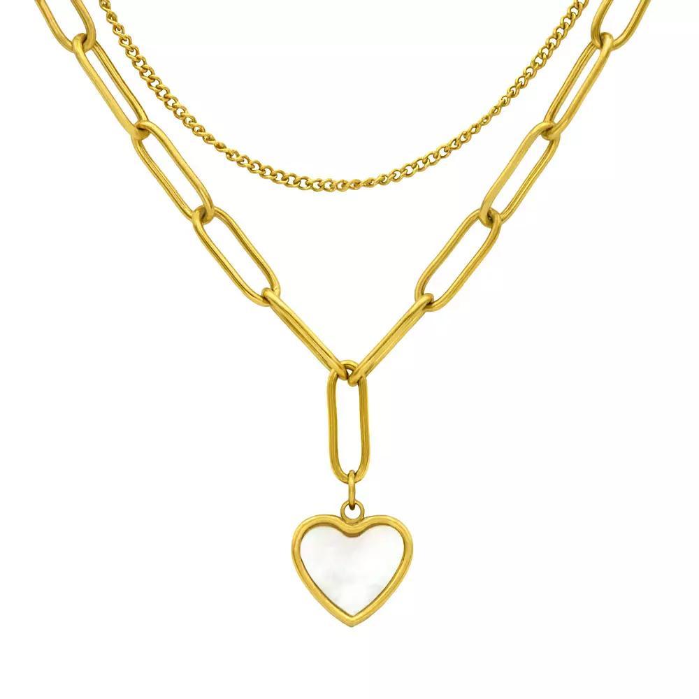 City Luxe Gold Tone Mother of Pearl Double Strand Paperclip Chain Heart Y-Necklace, Women's, Size: 16-18" ADJ Product Image