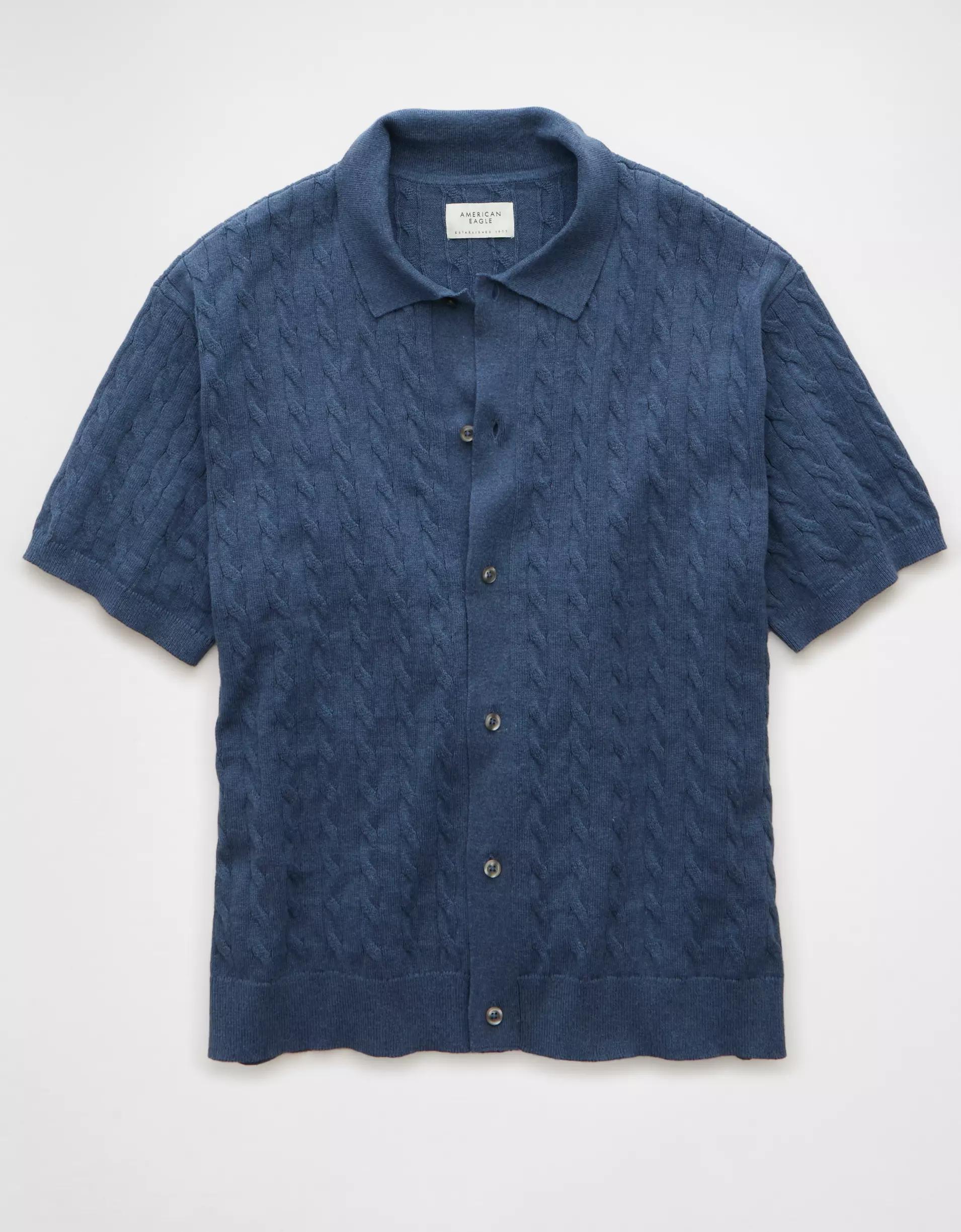 AE Weekend Cable Knit Button-Up Sweater Polo Shirt Product Image
