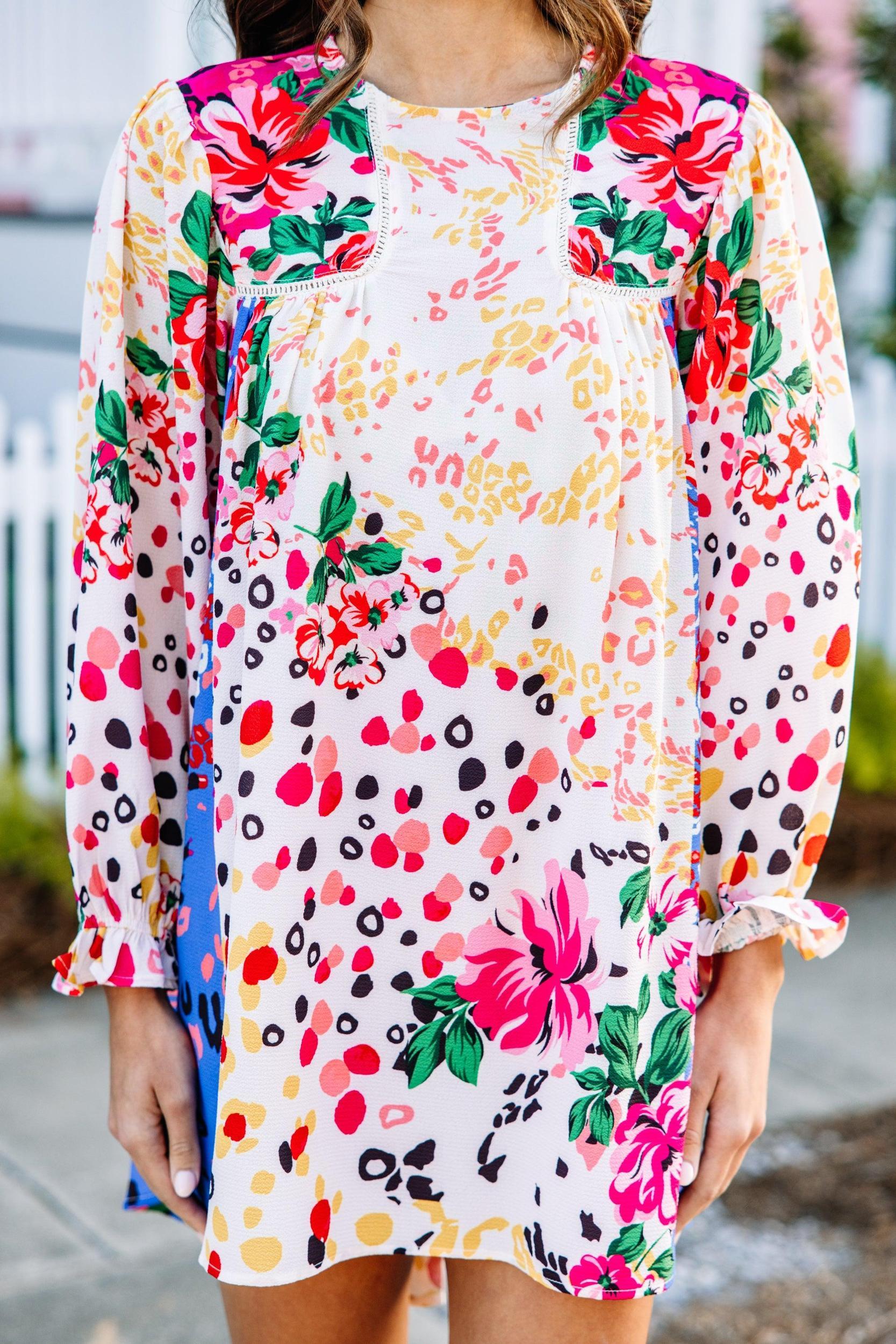 Feeling Compelled Cream White Mixed Print Dress Female Product Image