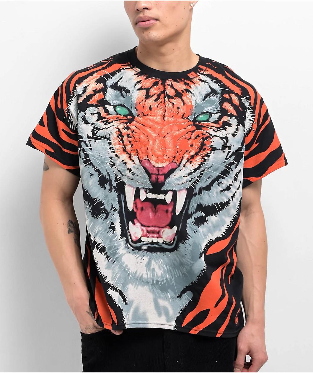 Liquid Blue Tiger Black T-Shirt Product Image