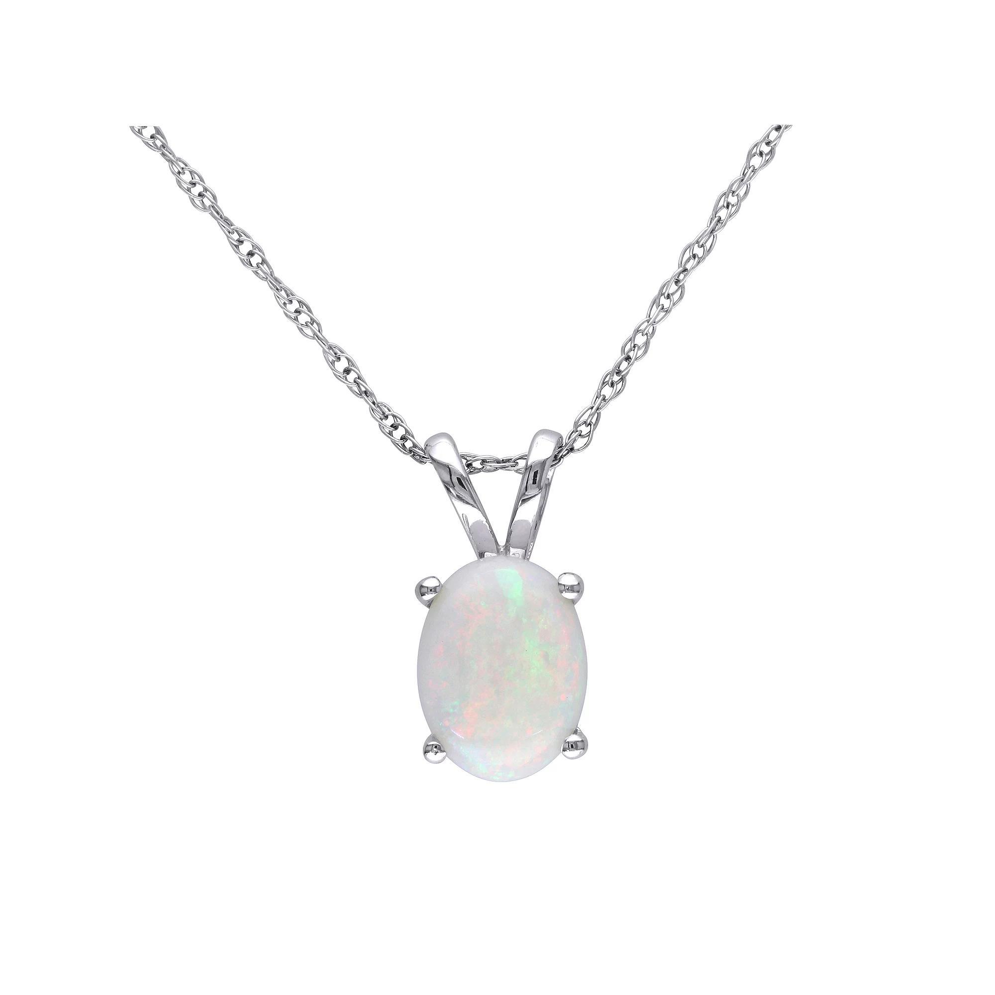 Stella Grace 10k White Gold Oval Cut Opal Solitaire Pendant Necklace, Women's, Size: 17", 10k Whgold Product Image