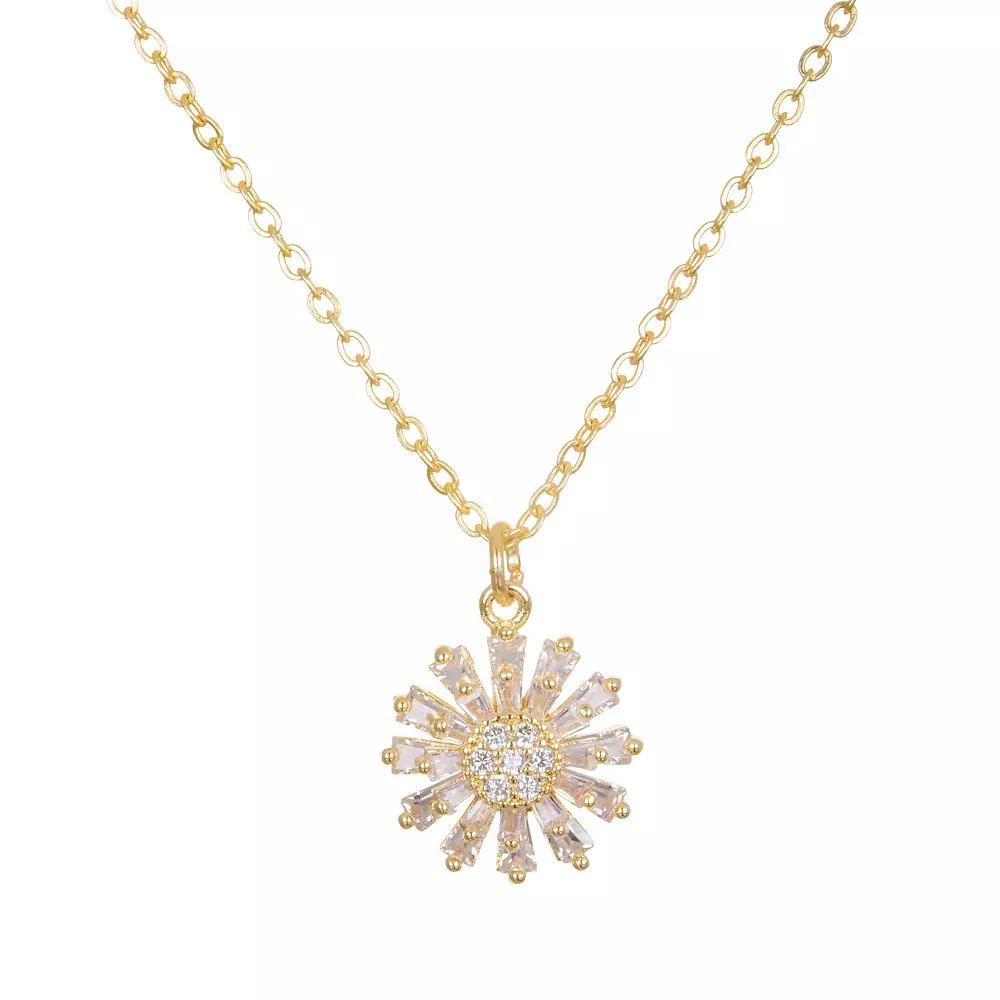 LC Lauren Conrad Gold Tone Baguette Flower Pendant Necklace, Women's, Clear Product Image