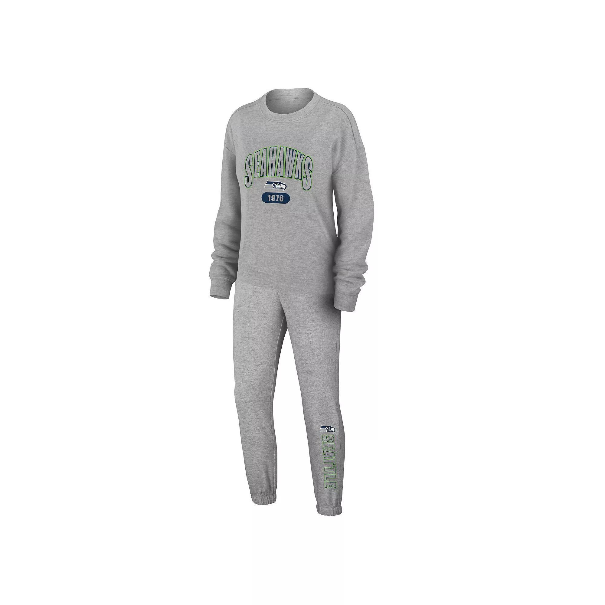 Women's WEAR by Erin Andrews Heather Gray Pittsburgh Penguins Knit Long Sleeve Tri-Blend T-Shirt & Pants Sleep Set, Size: XL, Grey Product Image
